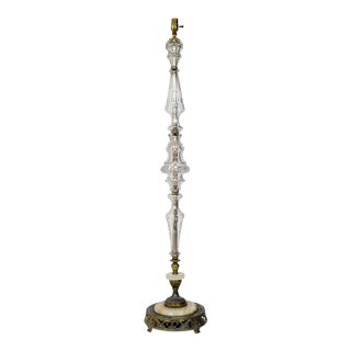 Cut Glass Column Floor Lamp With Victorian Marble & Metal Base For Sale