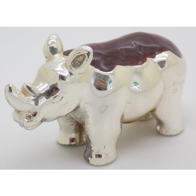 1980s Vintage Italian Handmade Genuine Sterling Silver Enameled Rhino Figurine Ottaviani 925 Animal Miniature Cabinet Curiosity Rare Collector For Sale - Image 5 of 11
