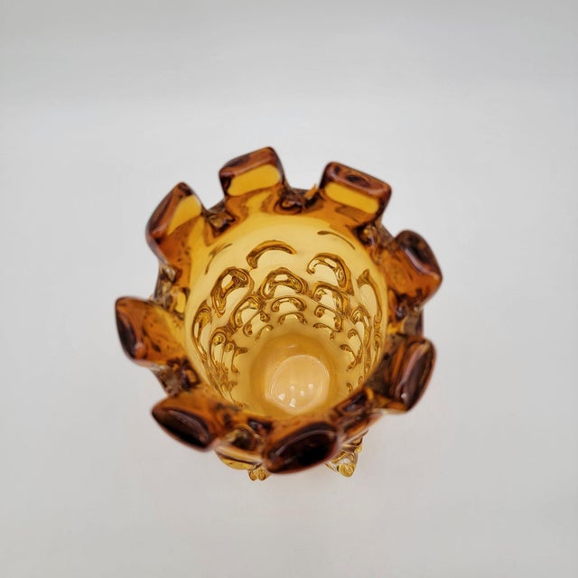 Mid 20th Century Vintage Murano Barovier & Toso Amber Mugnoni Art Glass Vase For Sale - Image 5 of 10