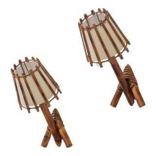 Pair of French Rattan Sconces by Louis Sognot For Sale