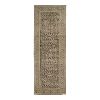 7 X 19 Antique Malayer Wool Rug in Warm Beige Features a Floral Persian Detail For Sale