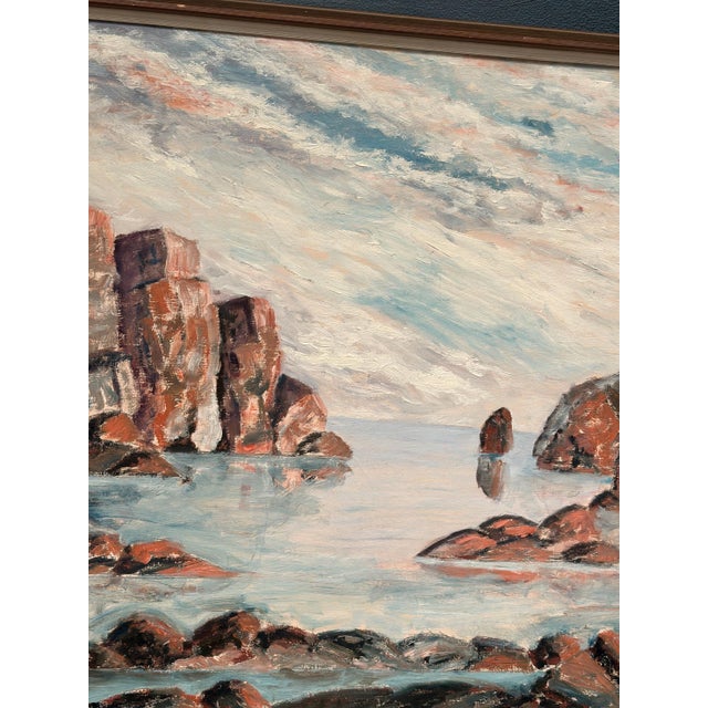 Mid-Century Modern Coastal Landscape, 1960s, Oil Painting on Panel, Framed For Sale - Image 3 of 12