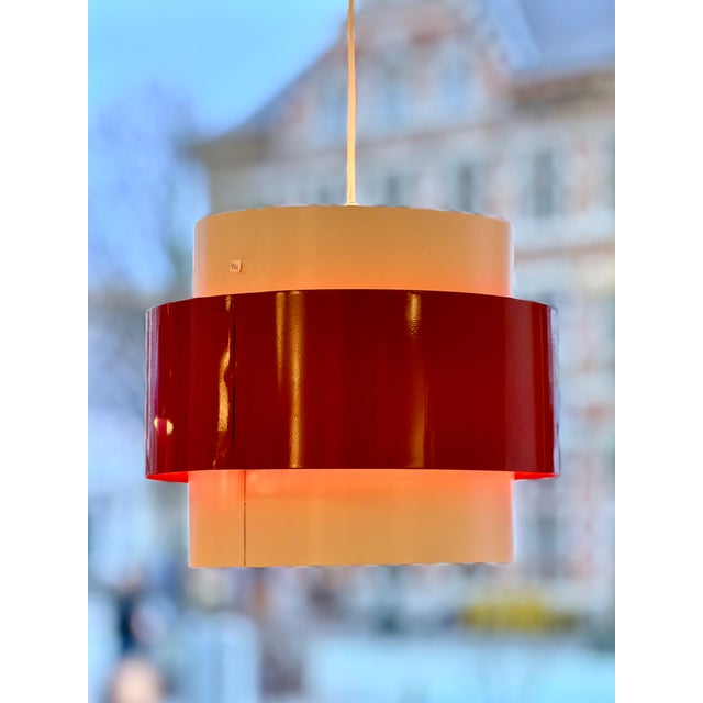 Vintage Danish Red and White Pendant Lamp, Denmark, 1970s For Sale - Image 4 of 5