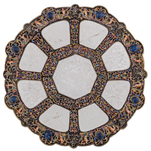 Antique 19th Century Austrian Silver, Enamel & Rock Crystal Dish by Rudolf Linke, 1890s For Sale