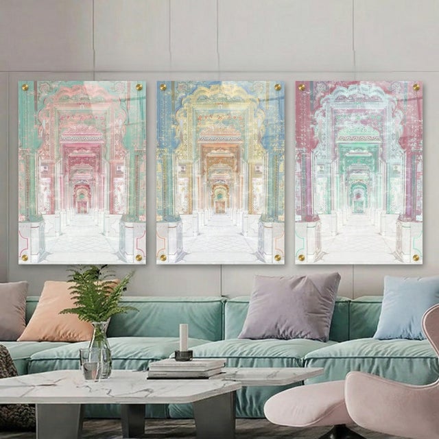 Elevate your space with the Palatial Jaipur Acrylic Triptych—a stunning, modern 3-piece wall art set designed to make a...