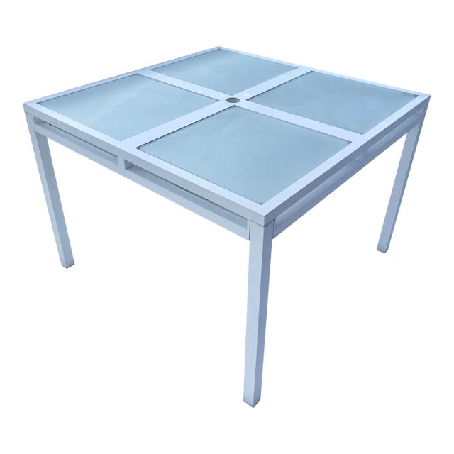 Square Aluminum & Frosted Glass Outdoor Dining Table For Sale