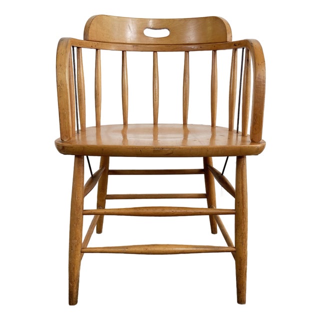 Vintage MCM Wood Bankers Chair For Sale