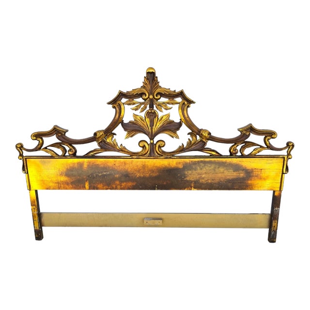Vintage French Rococo Louis XV Baroque Gold Gilt Metal King Headboard For Sale