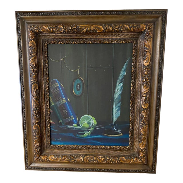 Late 20th Century Slavik Signed Realist Still Life Original Framed Painting For Sale
