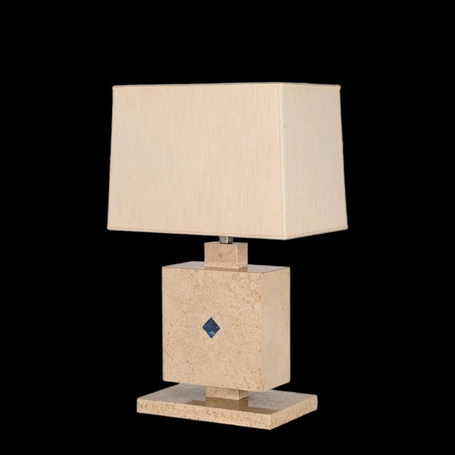 Italian Travertine Marble and Lapis Lazuli Table Lamp, 1970s For Sale - Image 6 of 18