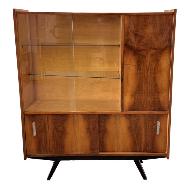 Vintage High-Gloss Highboard with Display Cabinet, 1970s For Sale
