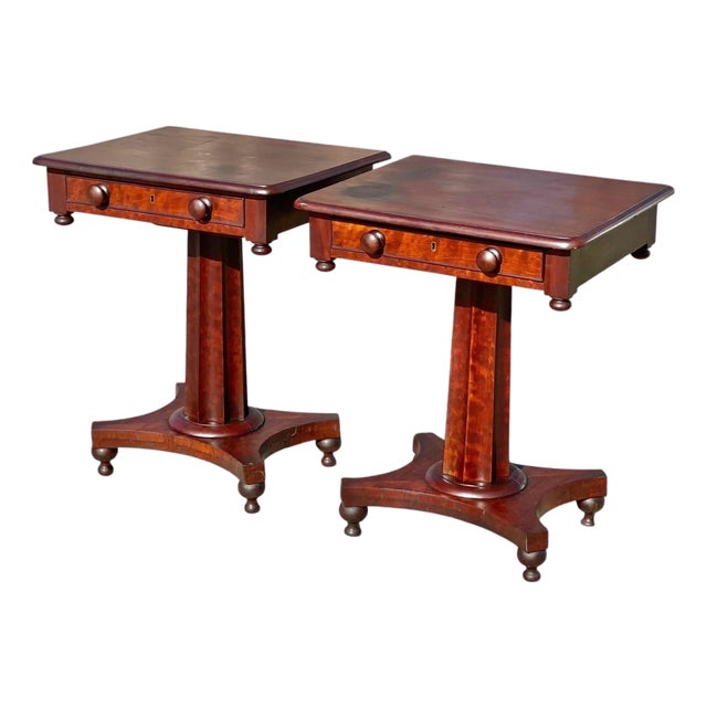 Antique Pair of Classical Mahogany Side Tables / Nightstands Sofa Table Set For Sale
