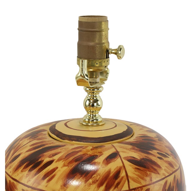 These Are a Pair of Early 21st-Century Hand-Painted Tortoiseshell-Patterned Art Ceramic Table Lamps. For Sale - Image 4 of 9