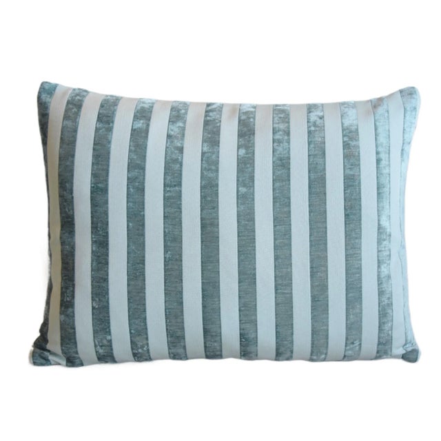 Large reversible/double-sided custom-tailored pillow created from a French ultra-soft cotton blended velvet striped fabric...