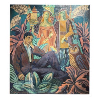 Max Monberg, The Poet with Owl, Oil Painting on Canvas For Sale