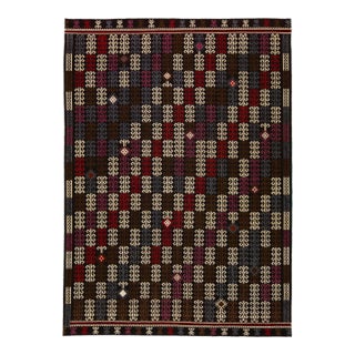 Modern Soumak Handmade Geometric Designed Brown Wool Rug For Sale