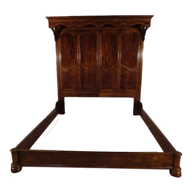 1980s Henredon Standard King-Size Villandry French Half-Tester Flame Walnut Bedframe For Sale