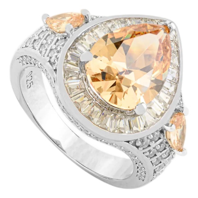Modernist 12x8 Mm Pear Cut Zircon Cocktail Ring by Carat&her- Size 6 For Sale