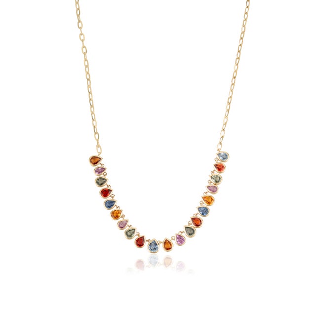 Metal Bezel Set 7.13ct Rainbow Sapphire Contemporary Necklace in 14k Gold For Sale - Image 7 of 16