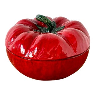 Vintage 1960s Italian Glazed Ceramic Tomato Tureen For Sale