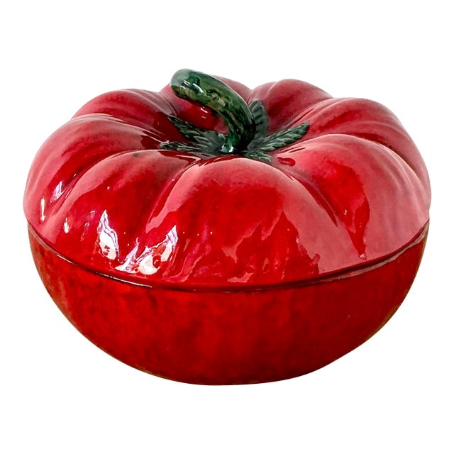 Vintage 1960s Italian Glazed Ceramic Tomato Tureen For Sale