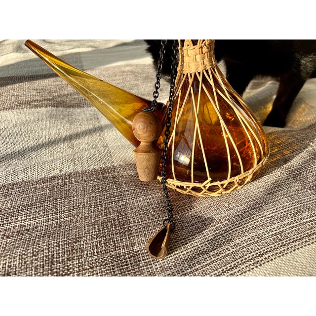 1950s Amber Glass Woven Rattan Porrón Spanish Decanter Chairish