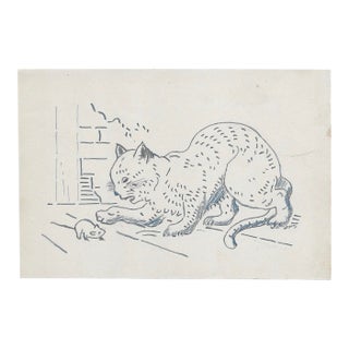 1943 Cat and Mouse Drawing by William Wood For Sale