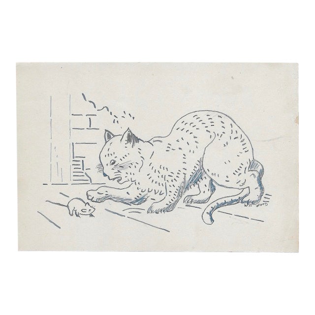 1943 Cat and Mouse Drawing by William Wood For Sale