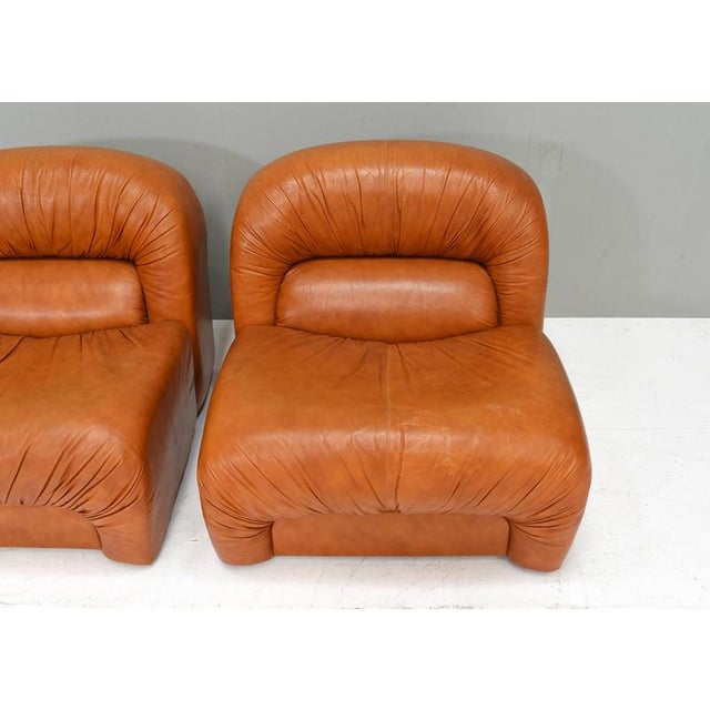 Vintage Lounge Chairs in Cognac Leather by Rossi di Albizzate, Italy, 1970s, Set of 2 For Sale - Image 12 of 18