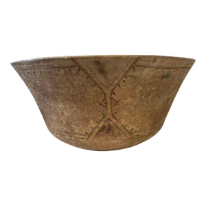 African Large Hausa Engraved Wooden Bowl From Niger 13.5" Diameter