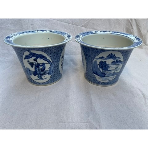 Mid 20th Century Blue and White Chinese Porcelain Cachepots a Pair For Sale - Image 5 of 9