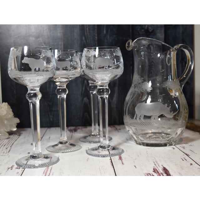 Mid 20th Century Kenyan-African by Queen Lace Large Rino Crystal Pitcher 62 Oz Safari Lover For Sale - Image 14 of 14