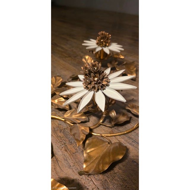 Italian Vintage Italian Style Gilt Tole Daisy Lighted Wall Sconce For Sale - Image 3 of 4