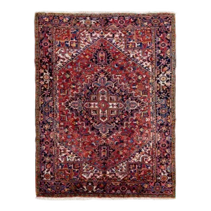 Antique Persian Heriz Handmade Medallion Designed Red Wool Rug
