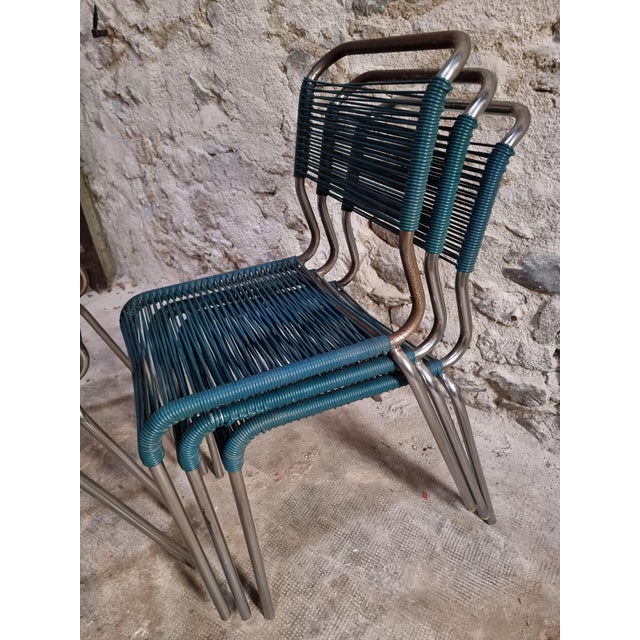 20th Century French Spaghetti Chairs and Ottoman with Chrome Frame, 1960s, Set of 7 For Sale - Image 18 of 18