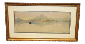 Edmund Darch Lewis "Town and Lake Scene" Painting