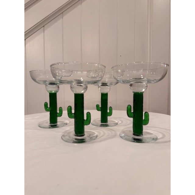 Vintage Mexican Handblown Glass Cactus Margarita Service Set - Set of 6 For Sale - Image 4 of 14