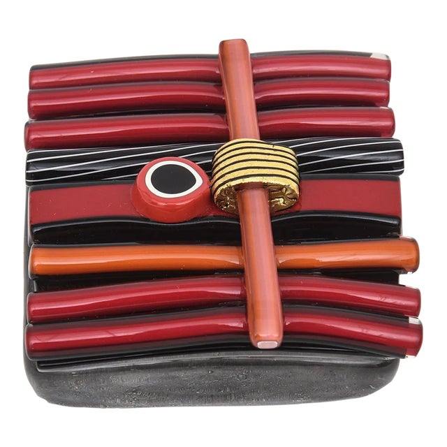 1990's Signed Glass Paperweight Red, Copper Orange, Black, Gold For Sale