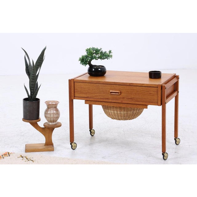 Mid-Century Danish Teak Sewing Box on Wheels, 1960s For Sale - Image 4 of 15
