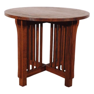 Kimball Antique Style Mission Prairie Arts & Crafts Oak Round Occasional Table For Sale