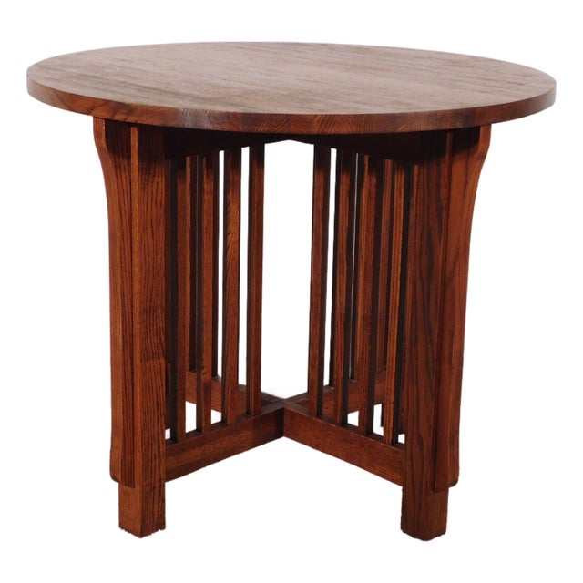 Kimball Antique Style Mission Prairie Arts & Crafts Oak Round Occasional Table For Sale