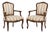 Pair of Louis XV Style Walnut Striped Linen Upholstered Fauteuils For Sale