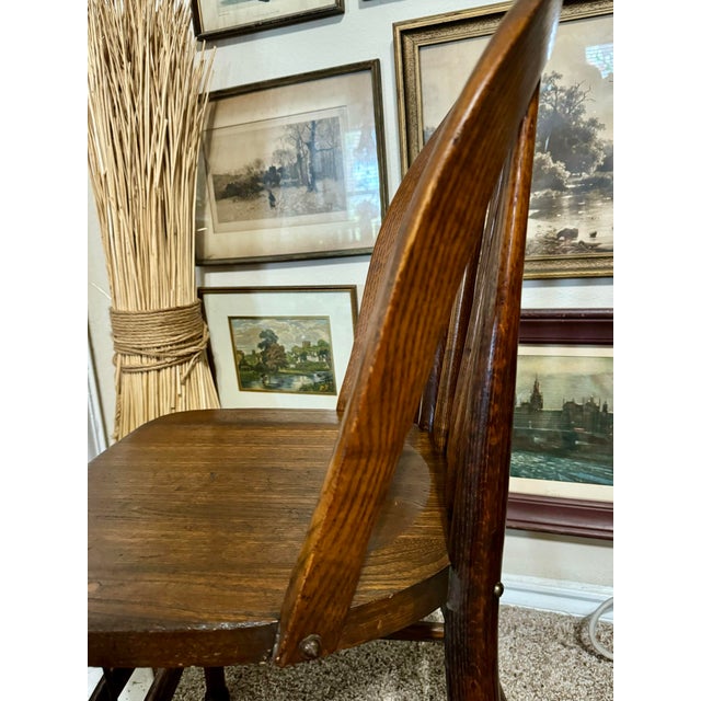 American Vintage 1920’s Heywood Wakefield Spindle Back Oak Side Chair With Metal Rod Reinforcement For Sale - Image 3 of 9