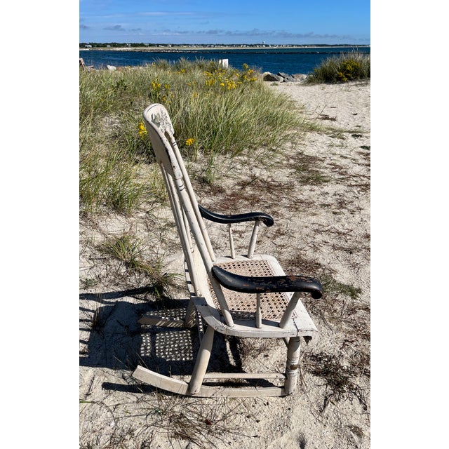 Antique Stenciled Boston Rocker With Caned Seat Birds & Fountain ...
