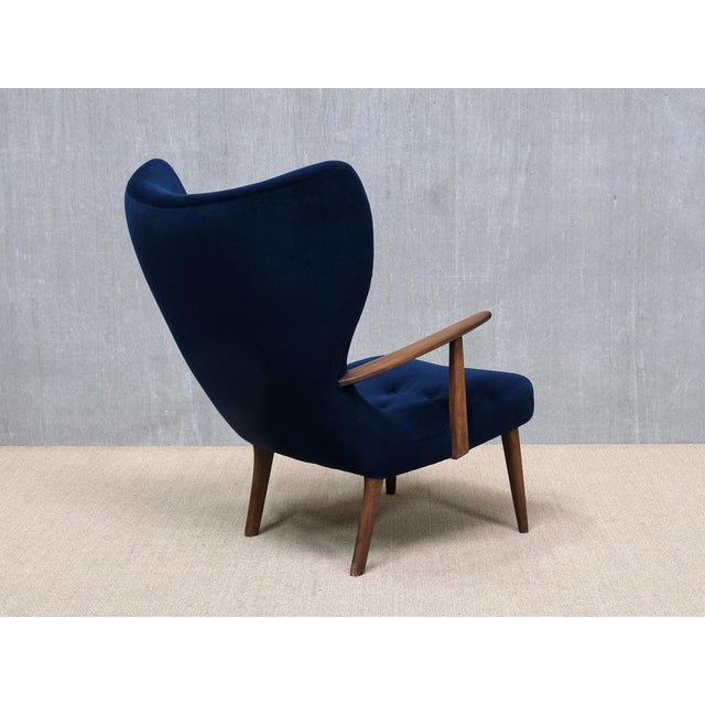 Pragh Armchair in Navy Pierre Frey Velvet from Madsen & Schübel, Denmark, 1950s For Sale - Image 9 of 15