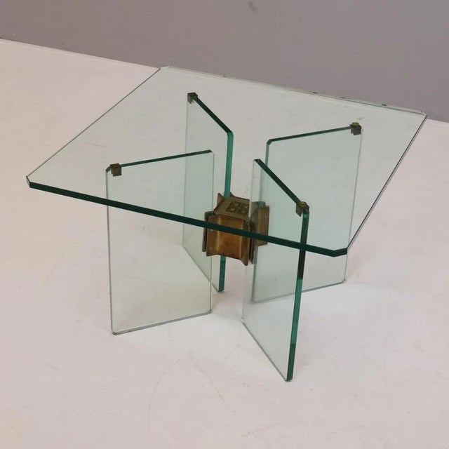 Metal Vintage Coffee Table in Glass and Brass by Peter Ghyczy, 1970s For Sale - Image 7 of 9