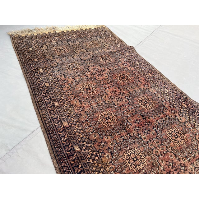 Textile Vintage Afghan Turkmen Ersari Runner Rug With Tribal Bokhara Warm Brown and Terracotta Rug For Sale - Image 7 of 11