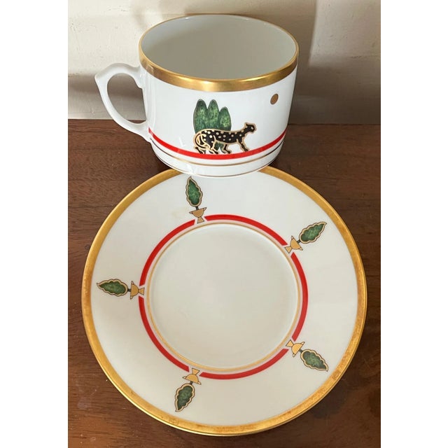 Art Deco Vintage Cartier Limoges Porcelain Art Deco Style Panther Coffee or Tea Cup & Saucer For Sale - Image 3 of 13