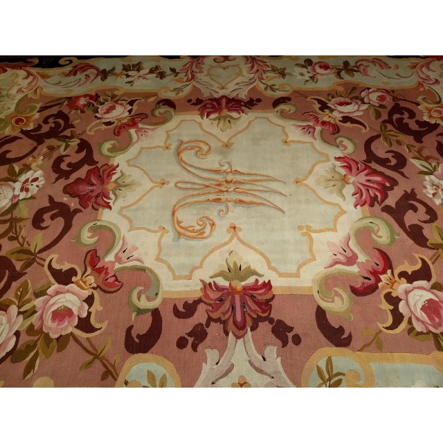 19th Century Antique French Aubusson Rug, Handwoven Wool, Floral Design, Powdered-Blue & Rose, 9' X 14' For Sale - Image 5 of 13