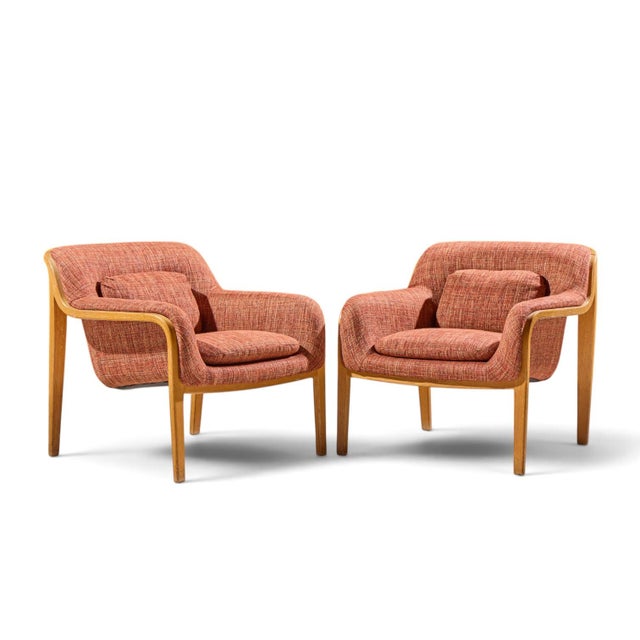 Bill Stephens for Knoll Model 1315 Mid Century Bentwood Lounge Chairs - Pair Each chair measures: 29.5 wide x 31 deep x...